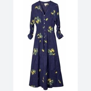 Fig & Flower Anthropologie Navy Floral Embroidered Maxi Dress; PM; Boho, Peasant